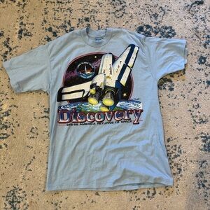 Vintage Discovery Space Shuttle Dirt Shirts Single Stitch Blue Cotton Blend XL